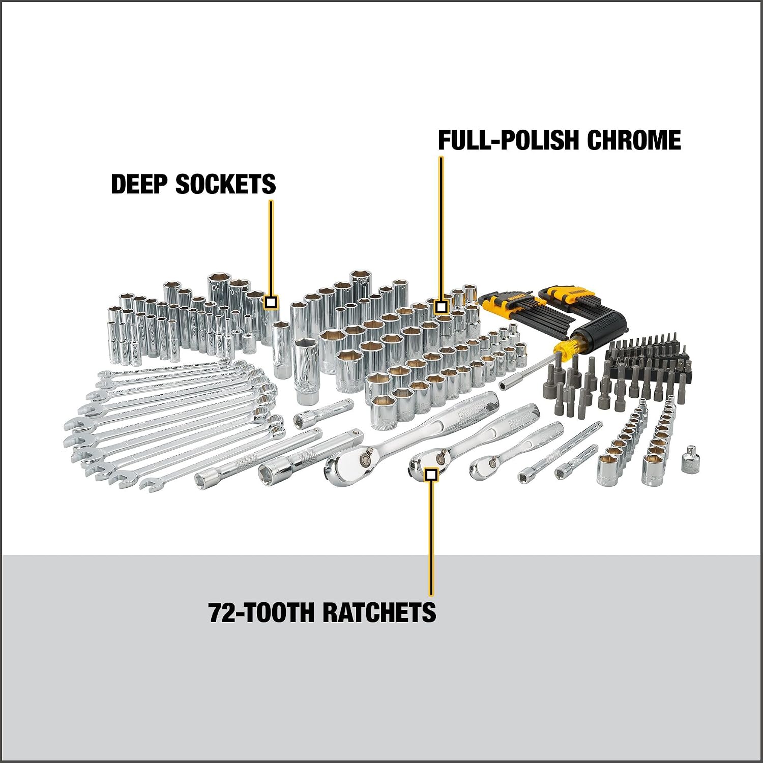 DEWALT Mechanics Tool Set, 1/4' & 3/8' & 1/2' Drive, SAE/Metric, 205-piece (DWMT81534)