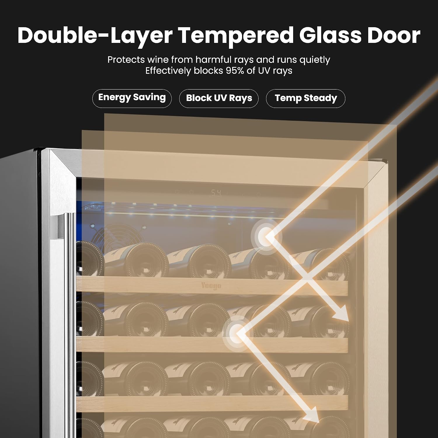 Yeego Wine Fridge Cooler - 24 Inch Wine Fridge Hold 52 Bottles, 40-65°F Wine Refrigerator Glass Door, Built in, Freestanding Under Counter Fridge for Beer Soda Drink Home Bar Office(5.12 Cu.ft)