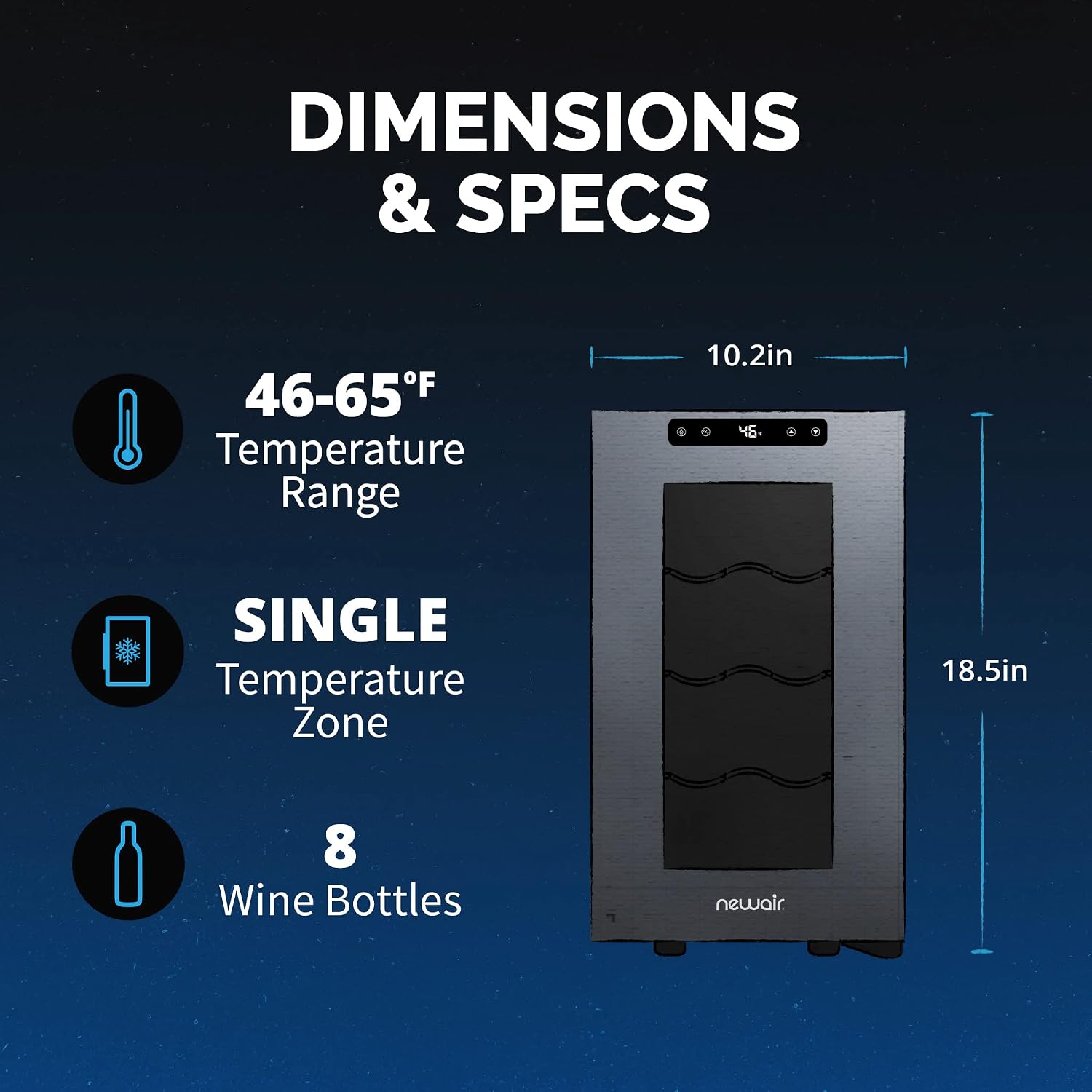 NewAir Shadow-T Series 8 Bottle Thermoelectric Wine Fridge, Countertop Wine Refrigerator, Mirrored Compact Wine Cellar, Triple-Layer Glass Door Cooler, Vibration-Free & Ultra-Quiet Cooling