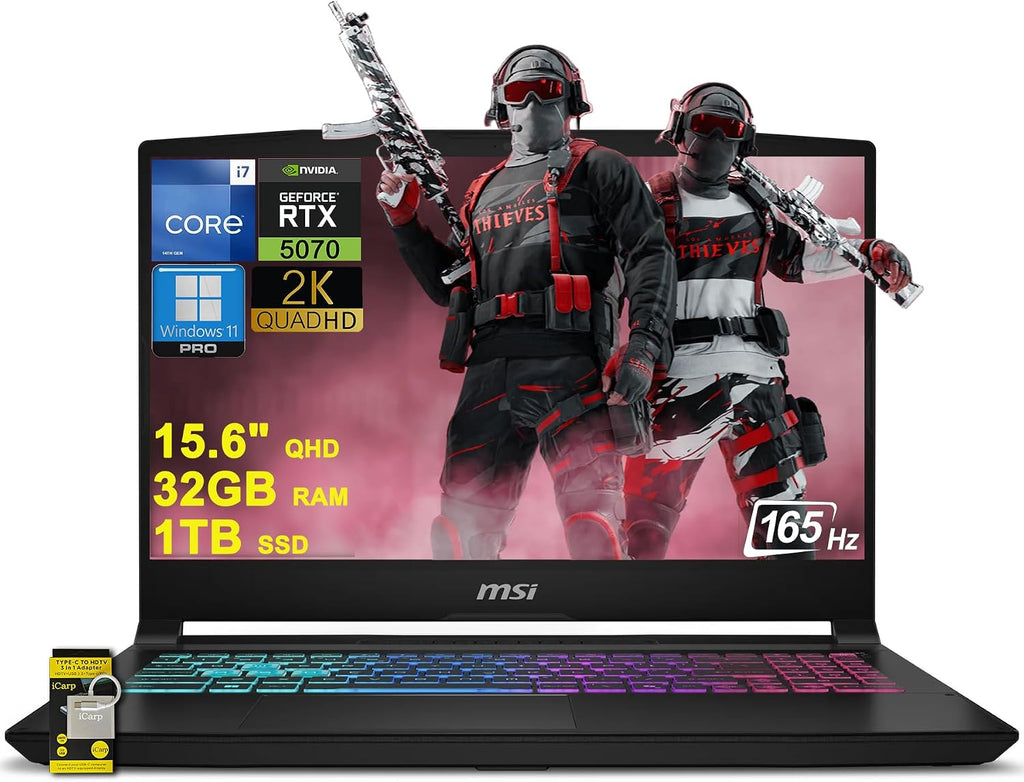 MSI Katana 15 HX Gaming Laptop 15.6' QHD 165Hz (100% DCI-P3) Intel 16-core i7-14650HX (Beats i9-12900H) 32GB RAM 1TB SSD GeForce RTX 5070 DLSS4 (Up to 798 AI TOPS) RGB Backlit USB-C Win11Pro w/ICP Hub