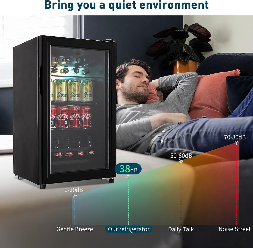 Beverage Refrigerator, 120 Cans Mini Fridge, Wine Cooler Refrigerator with Adjustable Shelving and Glass Door for Soda Beer or Wine, Perfect for Home/Bar/Office