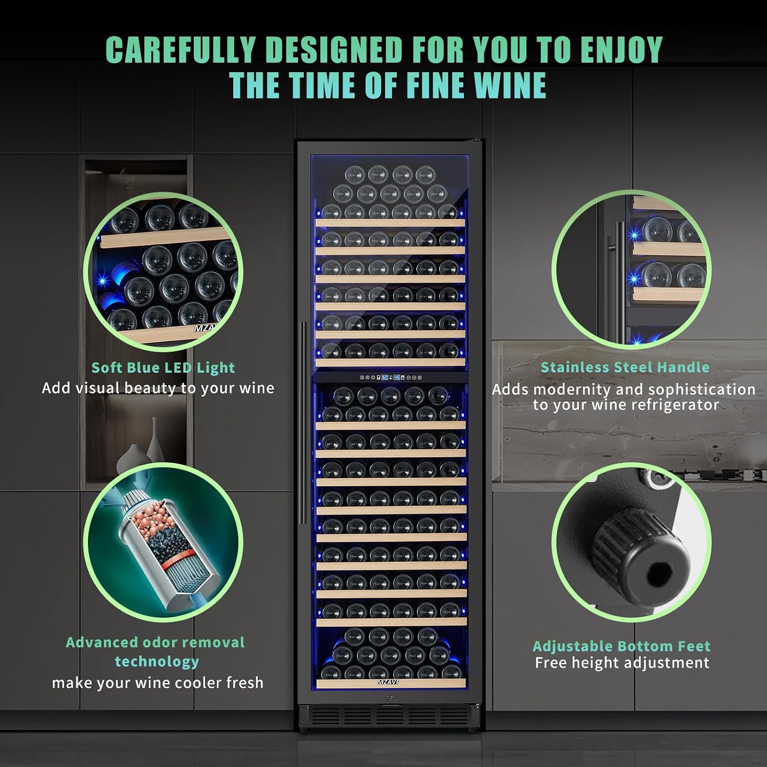 200 Bottle Dual Zone Wine Fridge, 24 Inch Large Wine Cooler Refrigerator Built-In or Freestanding, Tall Wine Cooler with Upgraded Compressor, Temperature Memory, Low Noise and Fast Cooling