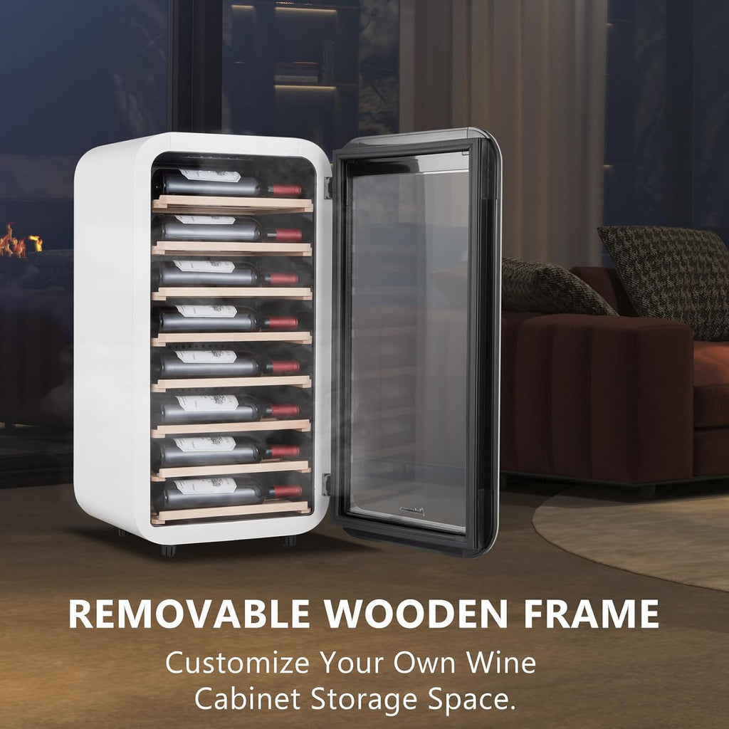 Kalamera Mini Fridge Wine Cooler, 22 Bottle Compressor Freestanding Wine Refrigerator - Single Zone with full Glass Door for Home, Office, Bar, 38°F to 59°F, Drink Fridge