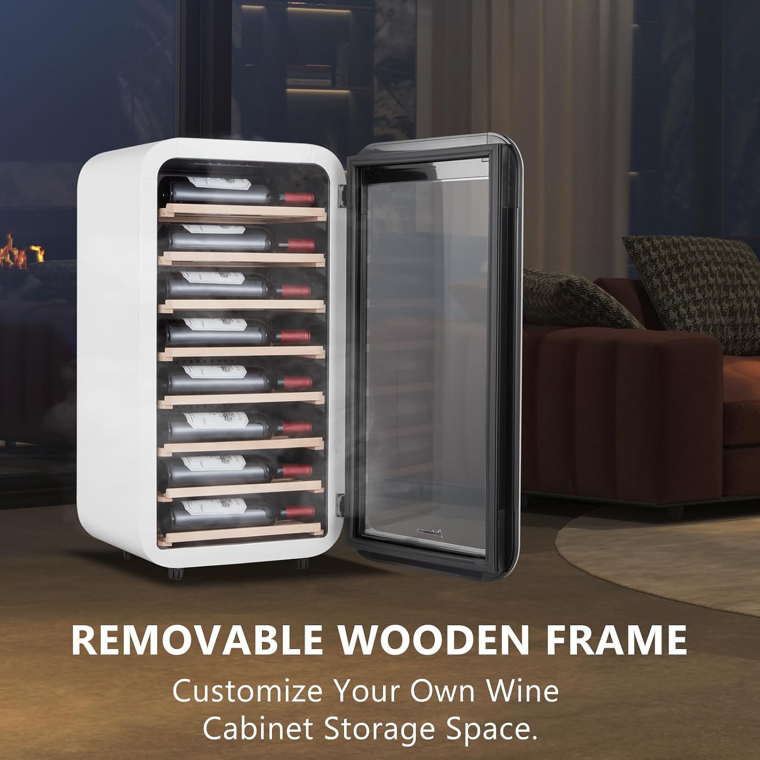 Kalamera Mini Fridge Wine Cooler, 22 Bottle Compressor Freestanding Wine Refrigerator - Single Zone with full Glass Door for Home, Office, Bar, 38°F to 59°F, Drink Fridge