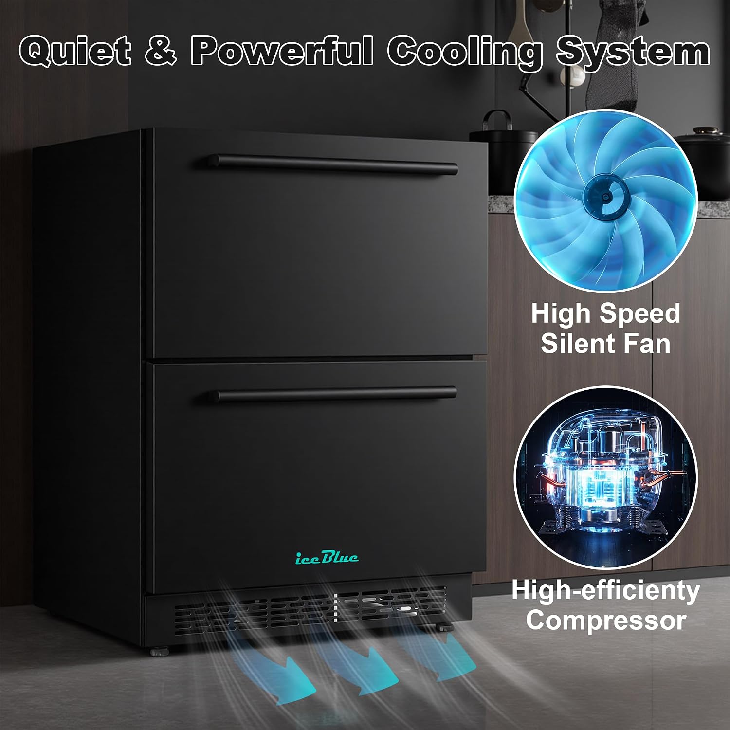 Iceblue Drawer Refrigerator, 24 Inch 5.12Cu.Ft Under Counter Drawer Fridge, Stainless Steel Freestanding Beverage Refrigerator, 34~50℉ Fast Cooling Wine Fridge for Home, Bar, Gift - Black