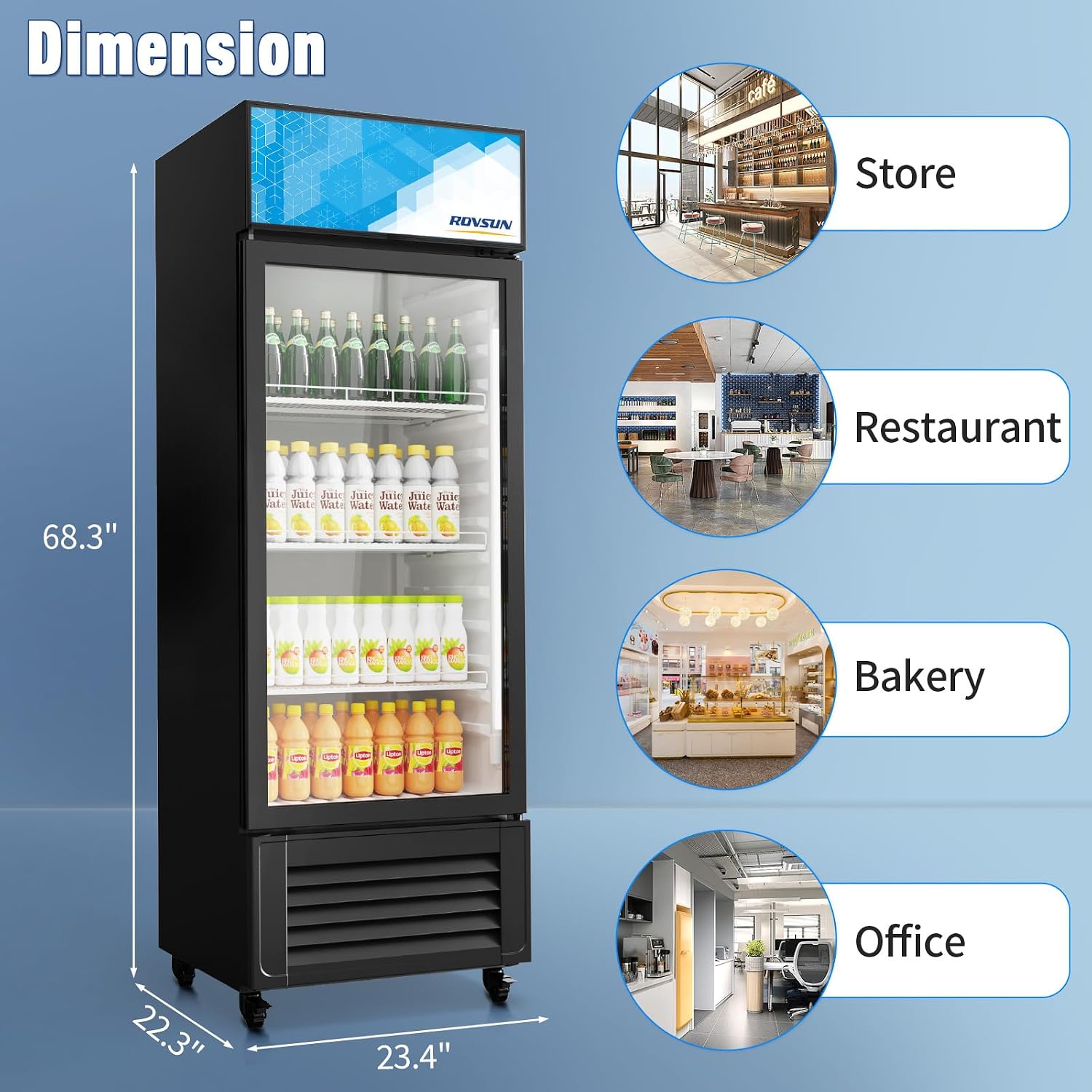 ROVSUN 10 Cu.Ft Beverage Refrigerator Commercial ETL NSF, Display Refrigerator Beverage Cooler Glass Door Merchandiser Refrigerator Fridge w/Adjustable Shelves LED Light for Bar Restaurant Cafe