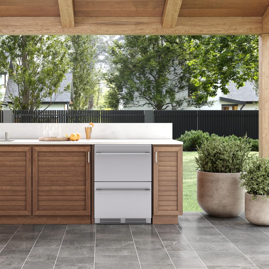 Zephyr Presrv 24 Inch Outdoor Dual Zone Refrigerator Drawers Wine & Beverage Fridge, Stainless Steel Wine Cooler Home Bar Under Counter Freestanding Built in, Energy Star Certified, 5.1 Cu. Ft