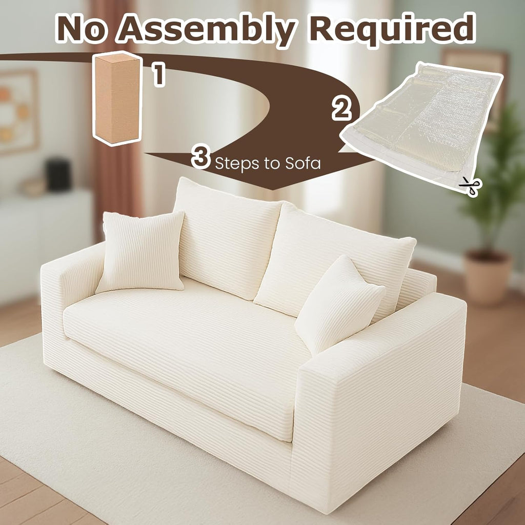 cidludto Convertible Sofa Bed, 3 in 1 Loveseat Folding Couch Bed Foldable - Chaise Lounge Chair & Floor Futon Sleeper, Corduroy Pull Out Sofa Bed with 4 Pillows for Living Room, Beige