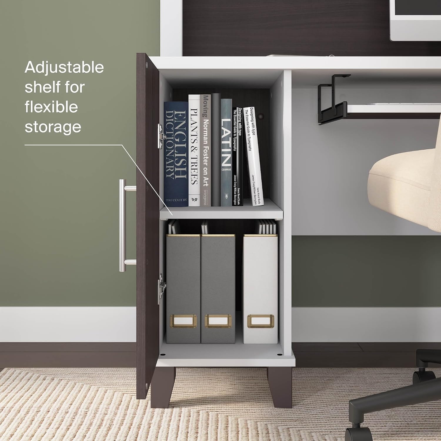 Bush Home 72-Inch L-Shaped Desk with Hutch, Corner Computer Office Desk with File and Box Drawers, Shelves and Storage Cabinet, Home Office Workstation, Somerset Collection, Storm Gray and White