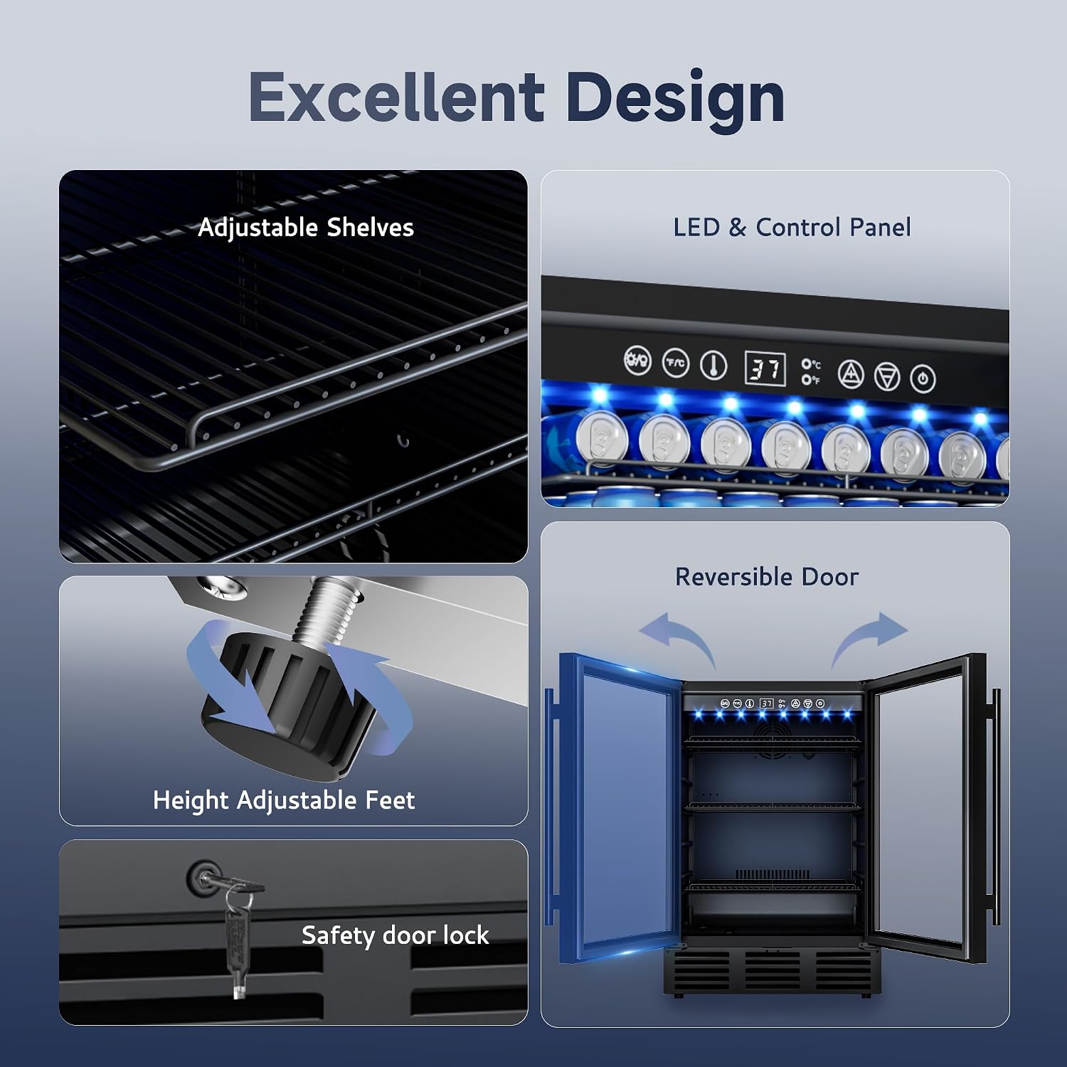24 Inch Beverage Refrigerator, 180 Cans Beverage Refrigerator with Glass Door, LED Light, Under Counter Refrigerator for Soda, Water, Wine, Drink Fridge for Home, Bar or Office