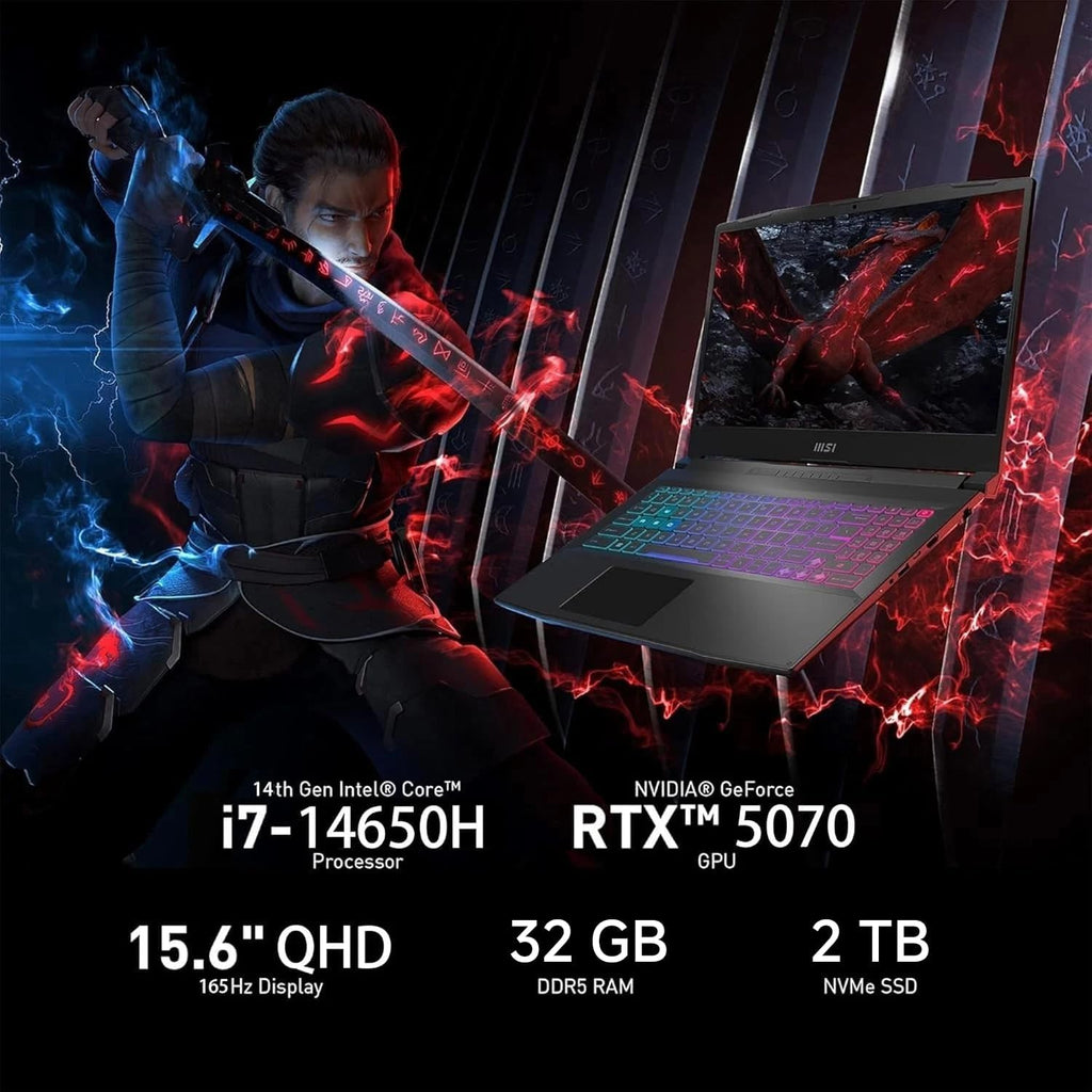 MSI Katana 15HX 15.6' Gaming Laptop, 2560 x 1440 2.5K QHD Display, 14th Gen Intel Core i7-14650HX, NVIDIA GeForce RTX 5070, 32 GB DDR5 RAM, 2 TB SSD, RGB KB, Copilot AI, Win 11 Pro, w/Accessories
