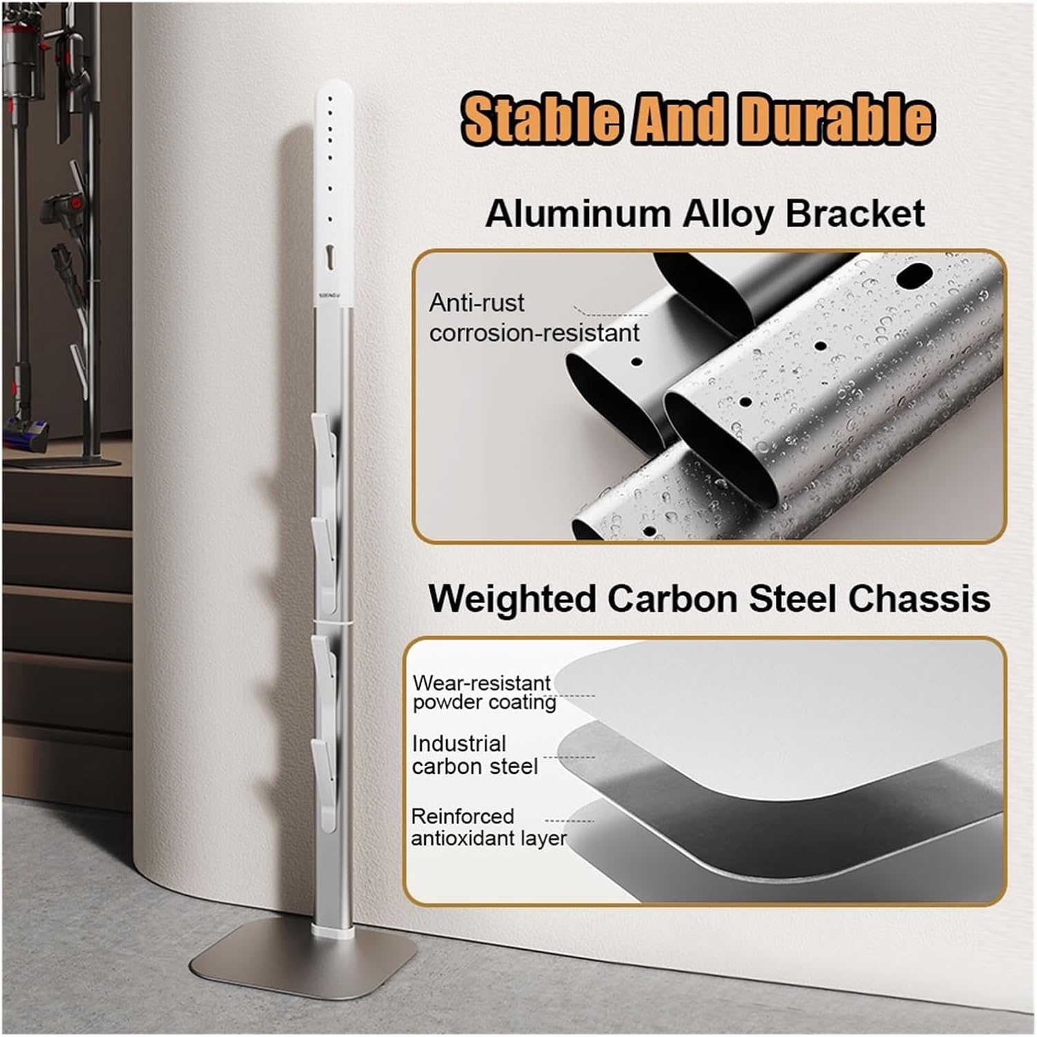 Aluminum Vacuum Cleaner Stand, Compatible For Dyson V10 V11 V15 V12 Slim G5 - No Punching Storage Bracket With Accessories Holder | Heavy-Duty Support Rack