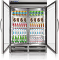 Commercial Stainless Steel Beverage Refrigerator Display Fridge,Two Glass DoorMerchandiser Drink Cooler with LED Light Adjustable Shelves,46 Cu Ft,ETL Sanitation,(Wheels Included)