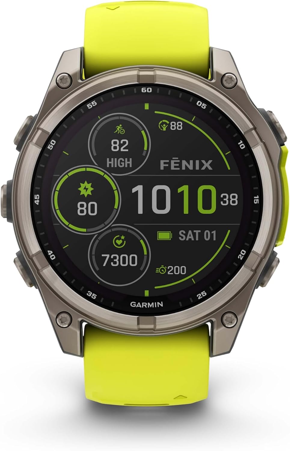 Garmin Fenix 8 47MM Solar Sapphire Multisport GPS Smartwatch Titanium with Amp Yellow Silicone Band, 48 Days Battery Life Smart Watch Pro Bundle