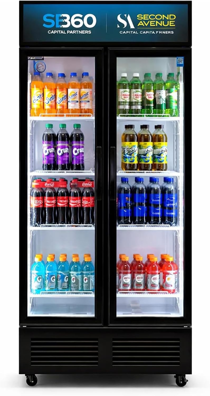Commercial Beverage Refrigerator Display Fridge,Two Glass Door Drink Cooler with Adjustable Shelves,ETL Approval,45 Cu Ft,47.5' Wide,Wheels Included