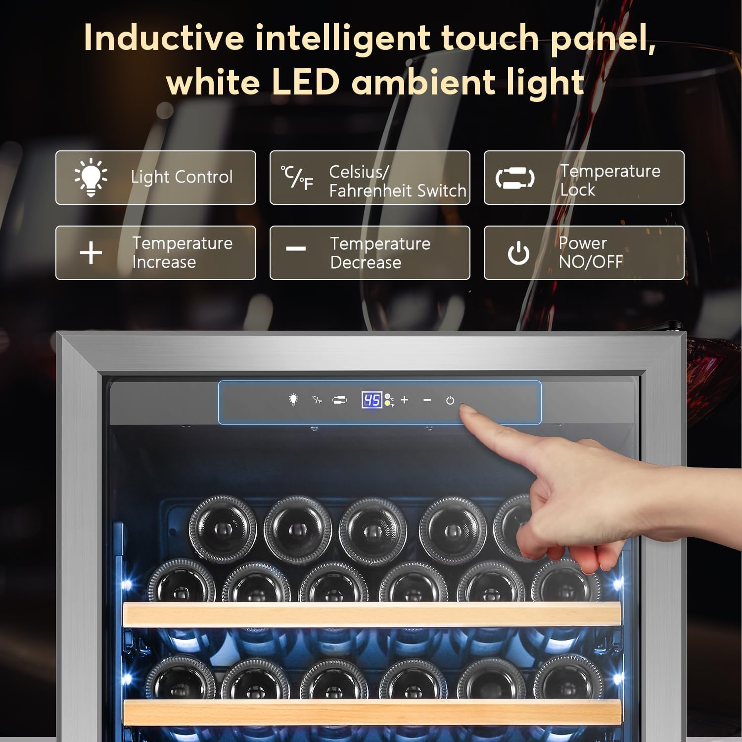 Tylza Wine Fridge 24 Inch, 189 Bottles Large Wine Cooler Refrigerator, Built-in or Freestanding Tall Wine Cooler with Upgraded Compressor, Low Noise, Fast Cooling and Intelligent Temperature Memory