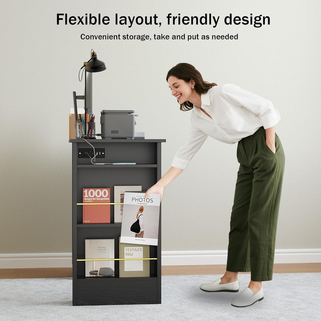 4 EVER WINNER Black Desk with Drawers and Power Outlet, 48 Inch Computer Desk with Storage Shelves, Writing Desk Study Table with Golden Handle for Small Space, Black