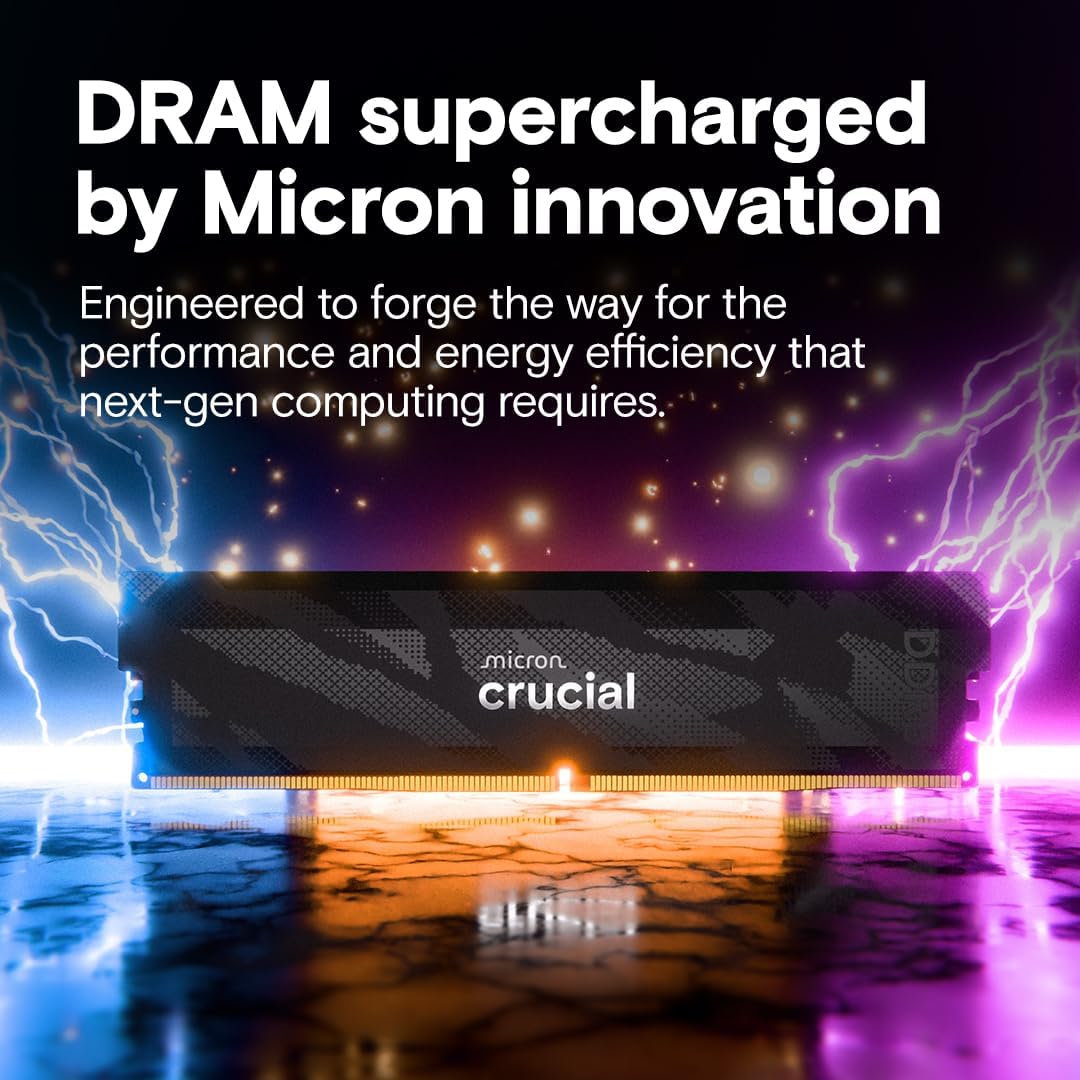 Crucial Pro DDR5 RAM 32GB Kit (2x16GB), 6400MHz CL32, Overclocking Desktop Gaming Memory, Intel XMP 3.0 & AMD Expo Compatible, Black - CP2K16G64C32U5B
