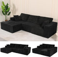 L Shaped Modular Boneless Sectional Couches for Living Room, Wide Armrest, Deep Seat, Memory Foam, Assembly Free, Modern Comfy Corduroy Fluffy Cloud Sofa with Left Chaise, Black