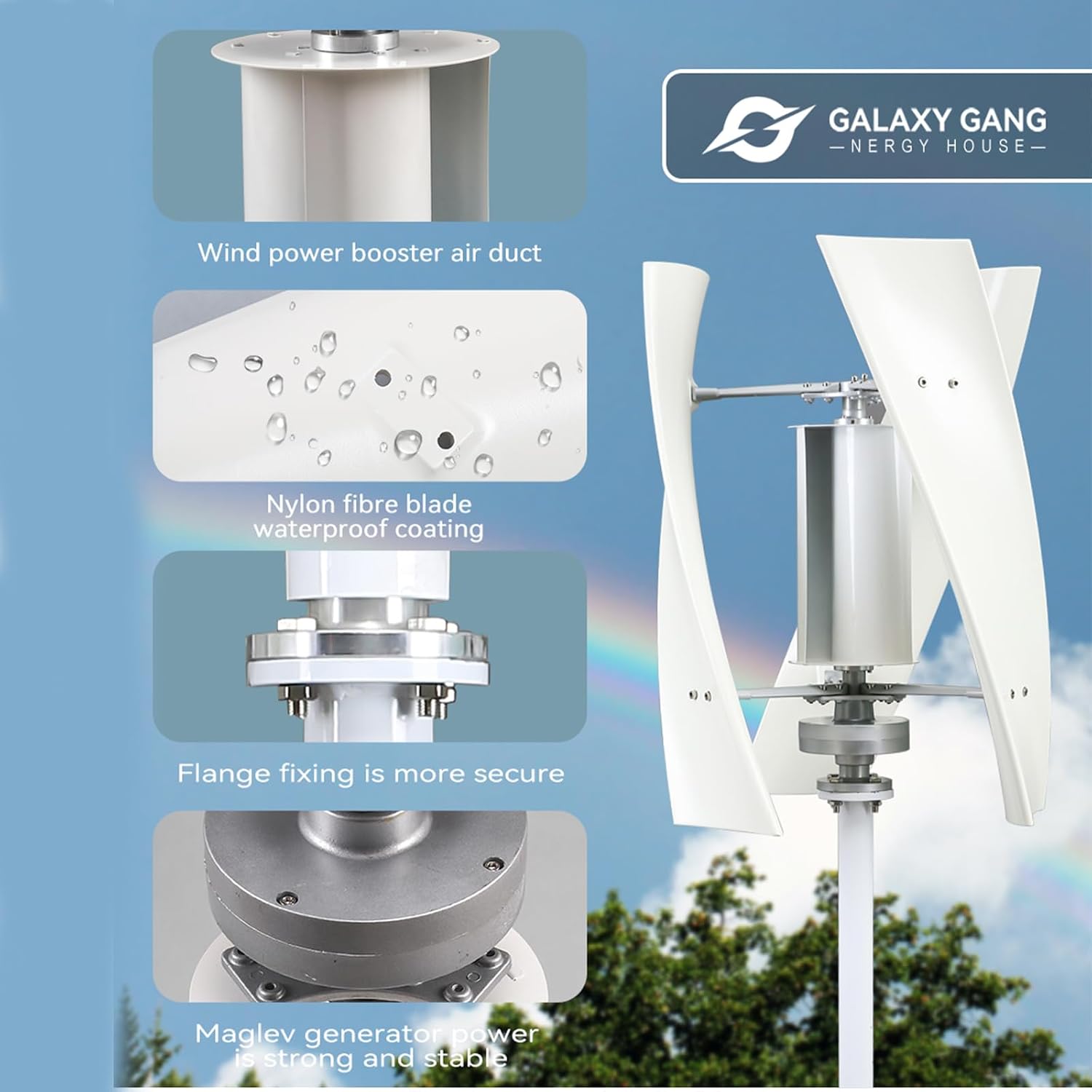 3000W Portable Vertical Wind Power Turbine Generator Kit with Charge Controller,3 Blades Low RPM Wind Turbine Generator