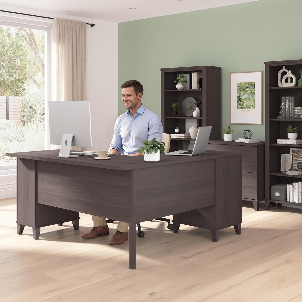 Bush Furniture 60-inch L Shaped Desk with Storage, Spacious Corner Computer Table for Home Office, Somerset Collection, Storm Gray