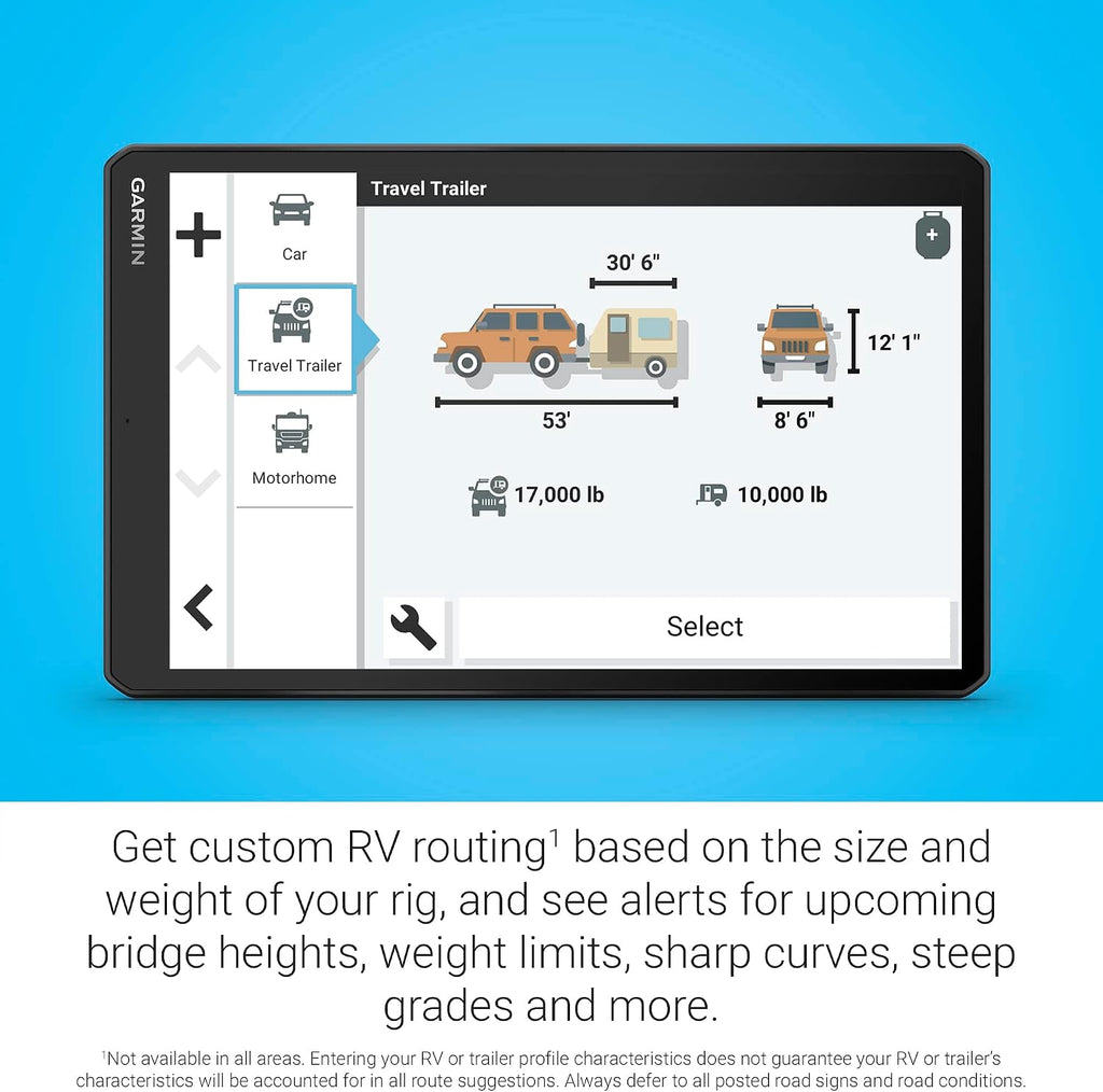 Garmin RV 1095, Extra-Large, Easy-to-Read 10' GPS Navigator, Custom Routing, High-Resolution Birdseye Satellite Imagery, Directory of Parks and Services, Landscape or Portrait View Display