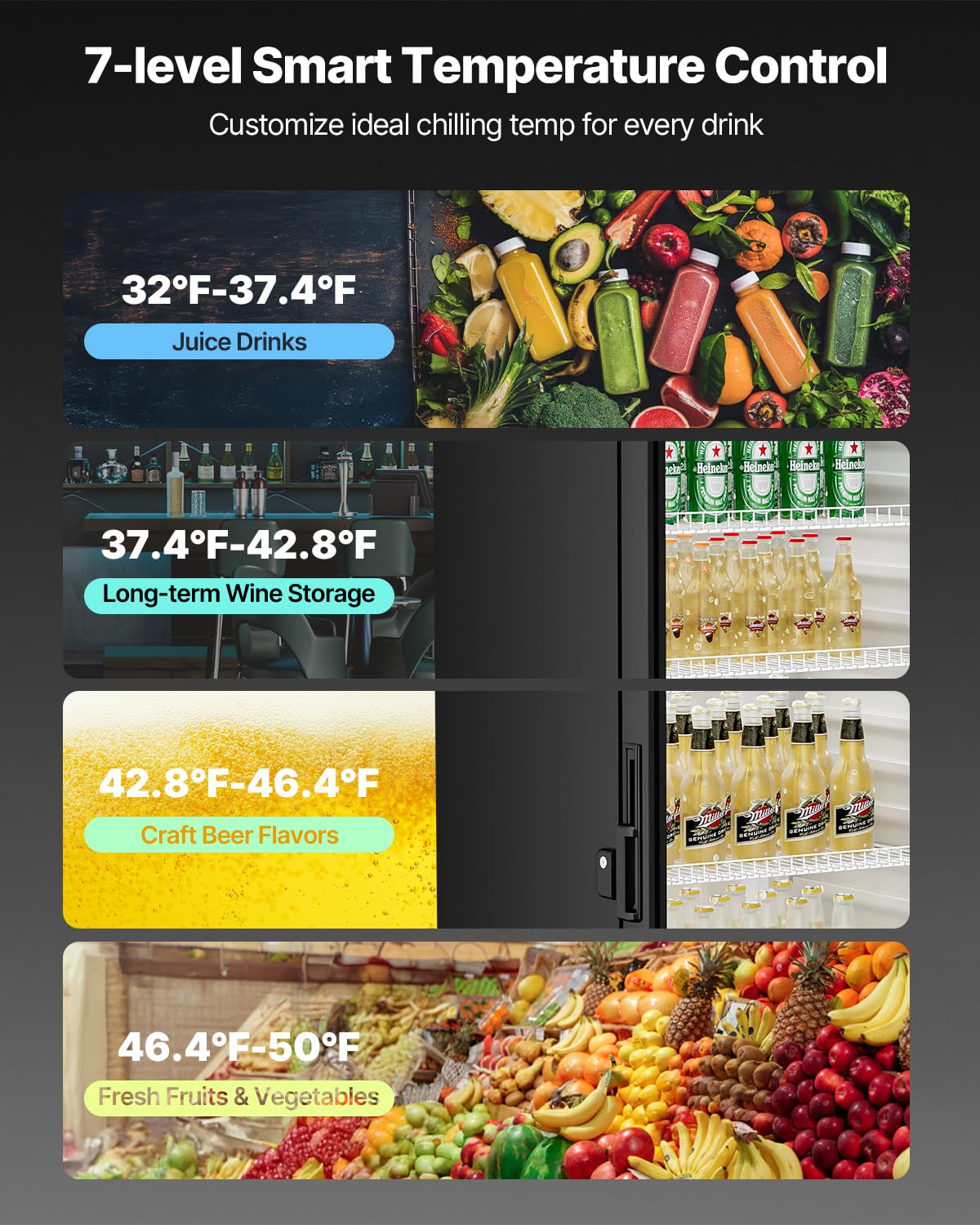 VEVOR Commercial Merchandiser Refrigerator, 6.9 CU.FT Glass Door Display Refrigerator, Beverage Refrigerator Cooler Merchandiser with Adjustable Shelves, Soft LED Light, Customizable Lightbox, Black