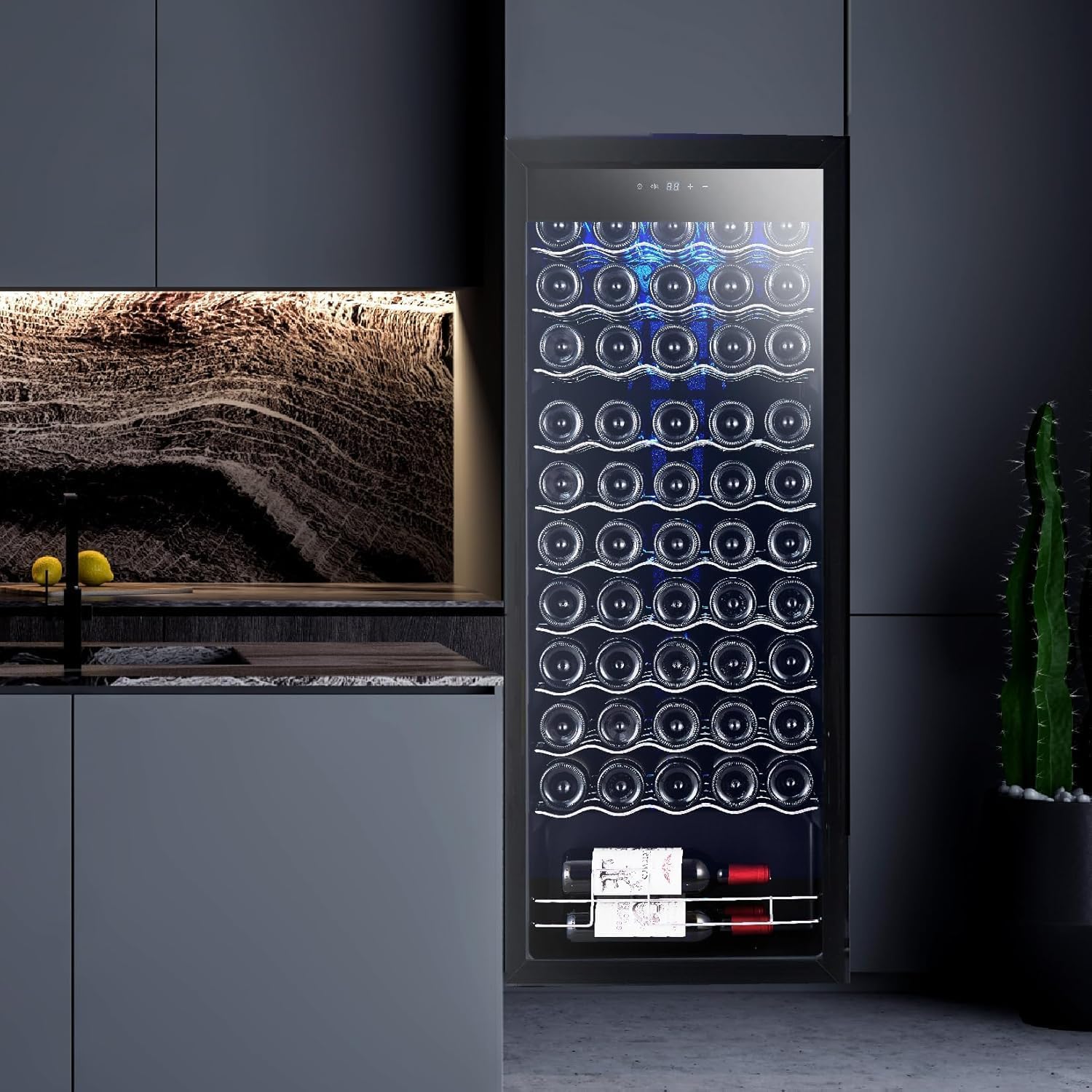 GarveeHome Wine Cooler, 46 Bottle Freestanding or Built-in Metal Design, Wine Fridge, Single Zone Dual Temperature Wine Fridge for Red, White and Champagne with Adjust Temperature, Black
