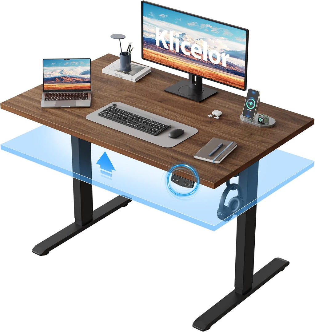 Klicelor 40 Inch Electric Standing Desk, Height Adjustable Office Desk, Sit Stand Up Computer Desk with Memory Preset, Two-Piece Desktop, Dark Walnut