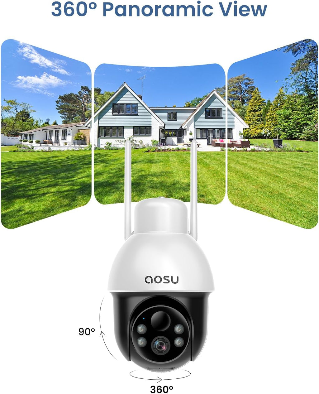 AOSU Solar Security Camera Wireless Outdoor Solar Camera Security Outdoor with Fixed Solar Panel