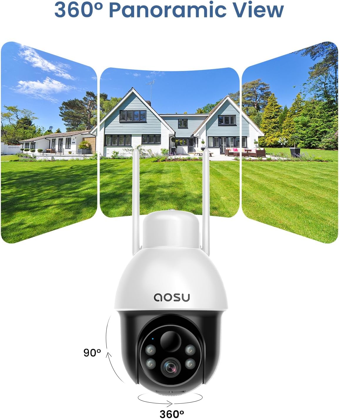 AOSU Solar Security Camera Wireless Outdoor Solar Camera Security Outdoor with Fixed Solar Panel