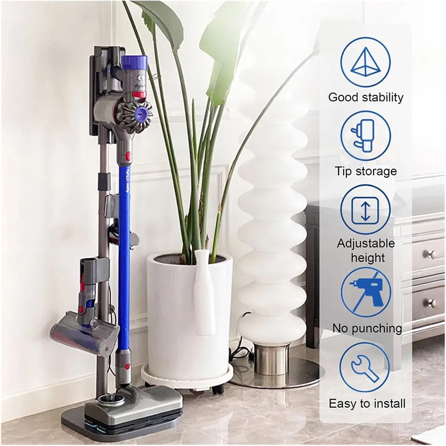 Vacuum Cleaner Stand Storage Bracket ，Compatible for Dyson ，V10 V11 V15 V12slim Accessories Holder Adjustable Height No Punching Rack(S2-Height Adjustable)