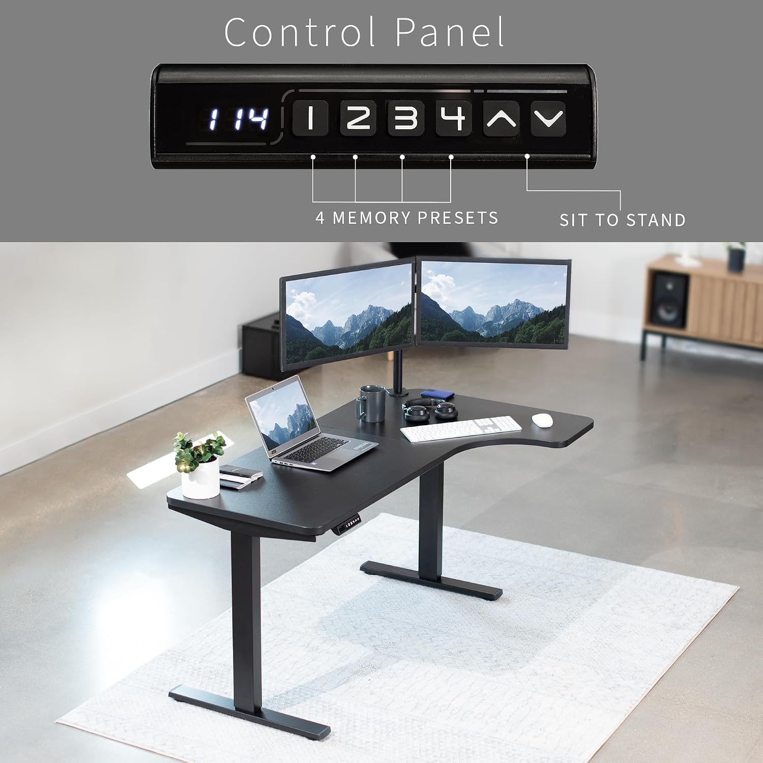 VIVO Electric Corner 58 x 35 in L-Shaped Standing Desk, Memory Height Adjustment, Holds 220 lbs, Reversible Black Top, Black Frame, DESK-KIT-1BRB