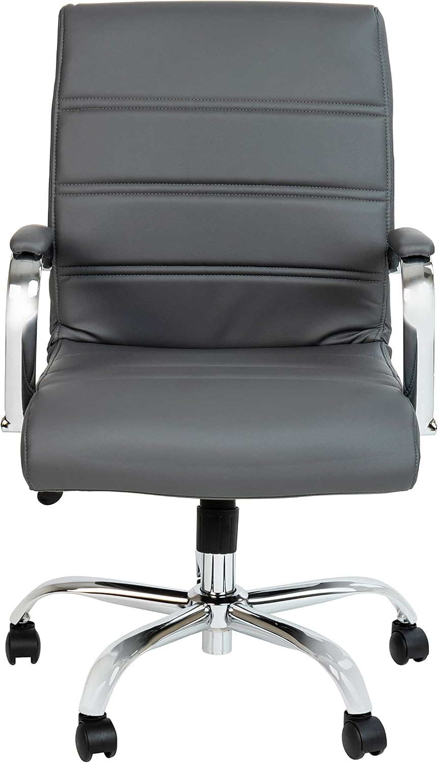 Flash Furniture Whitney Mid-Back Swivel LeatherSoft Desk Chair with Padded Seat and Armrests, Adjustable Height Padded Office Chair, Gray/Chrome