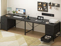 TVU 95' 2 Person Desk with 8 Drawers, Large Writing Home Office Desks with Outlets, I Shaped Workstation Double Desk Drawer Organizers