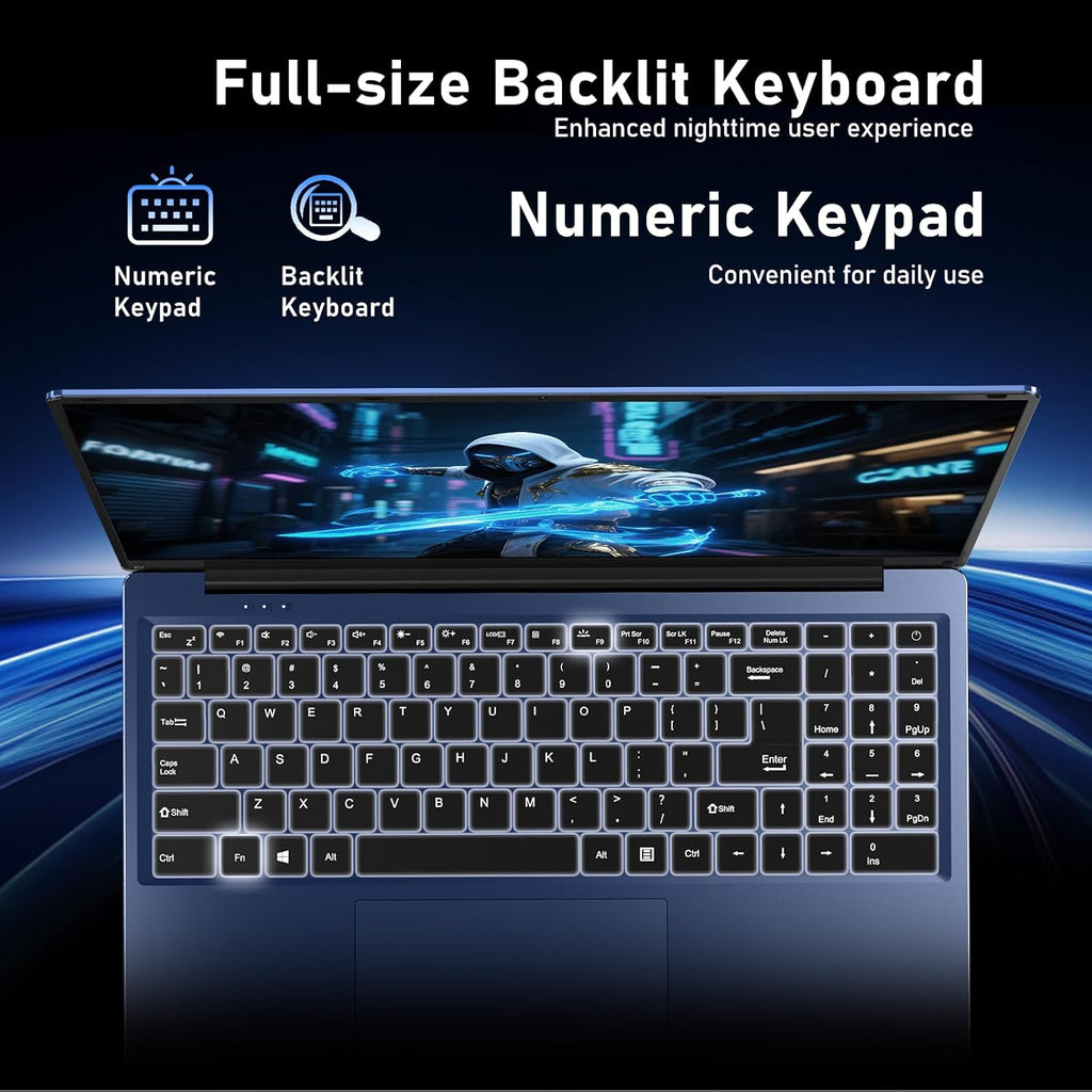FUNYET Gaming Laptop, 16 inch Laptop Computer 2026 with Window 11 Pro, 16GB RAM 512GB SSD, Int 13th Gen N150 Processor(up to 3.6GHz), Backlit Keyboard, Mini HDMI, FHD 1920 * 1200, Dark Blue