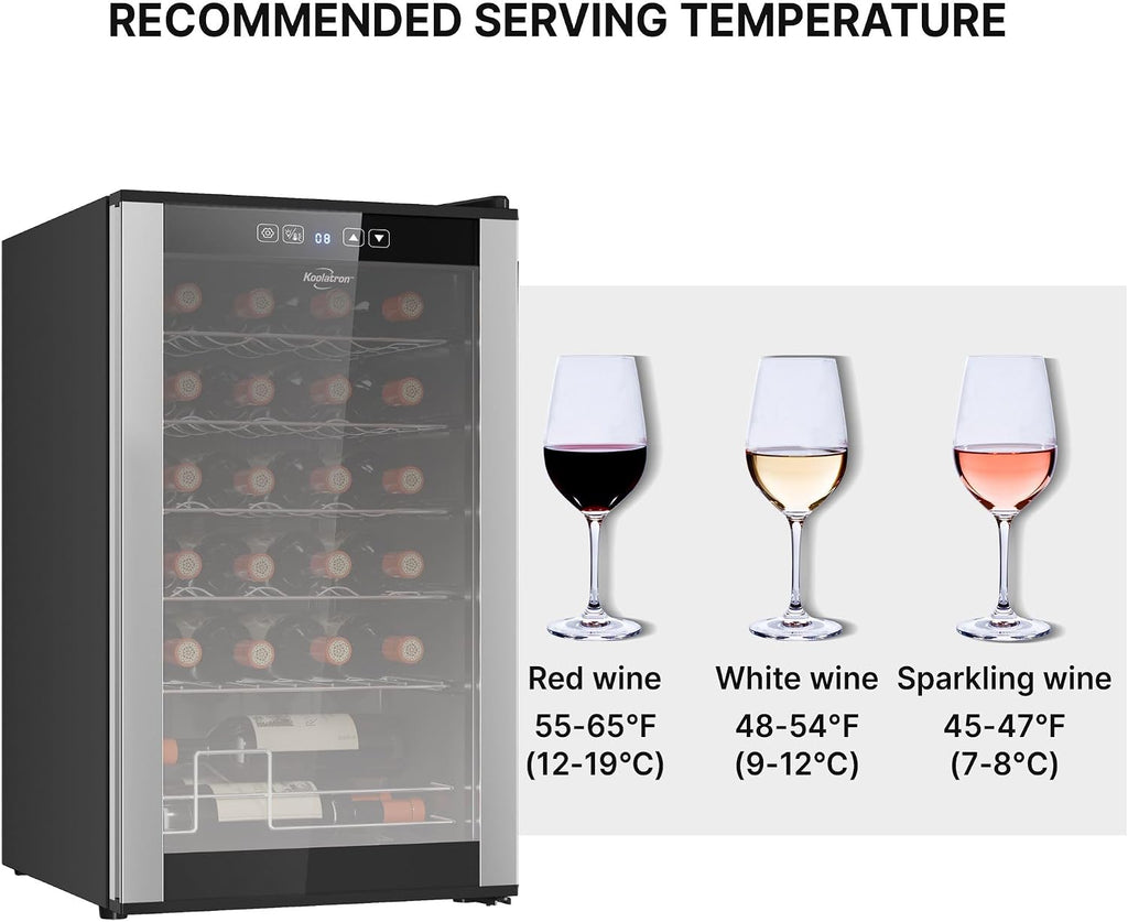 Koolatron 24 Bottle Wine Fridge – Freestanding Wine Cooler with Glass Door, 2.4 cu. ft (68 L), Beverage Can Refrigerator, Digital Temperature Control, Ideal for Red, White, Sparkling Wine, Champagne