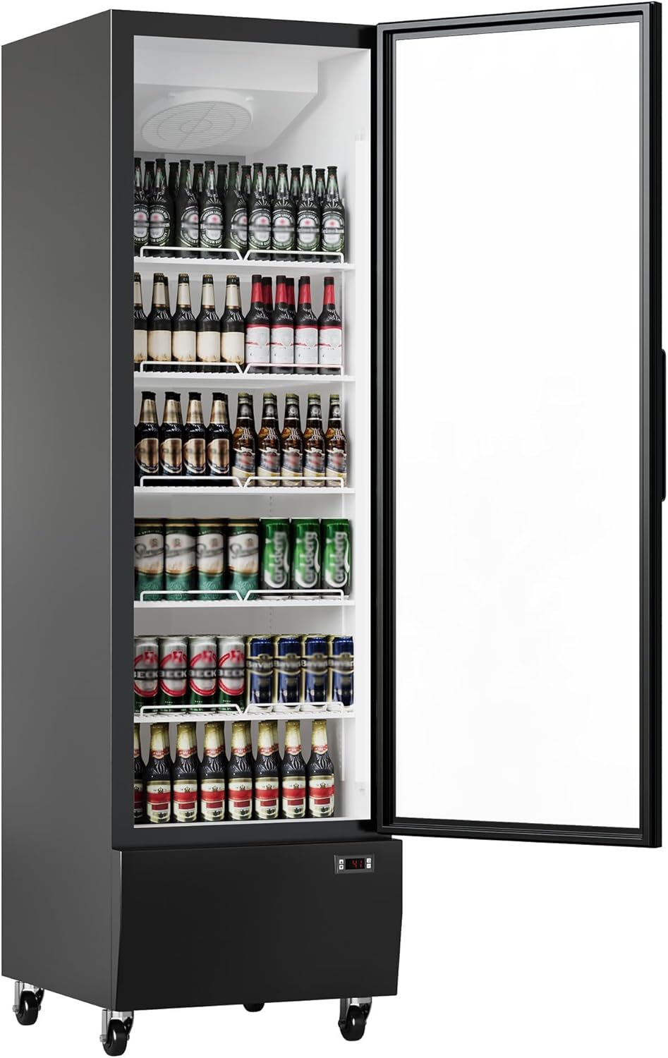 IDEALHOUSE Commercial Merchandiser Refrigerator, 13.4 Cu.Ft, Glass Door, Beverage Cooler, 5 Adjustable Shelves, Bar Fridge, Commercial Display, Large Capacity, Black, For Restaurant, Store, Bar