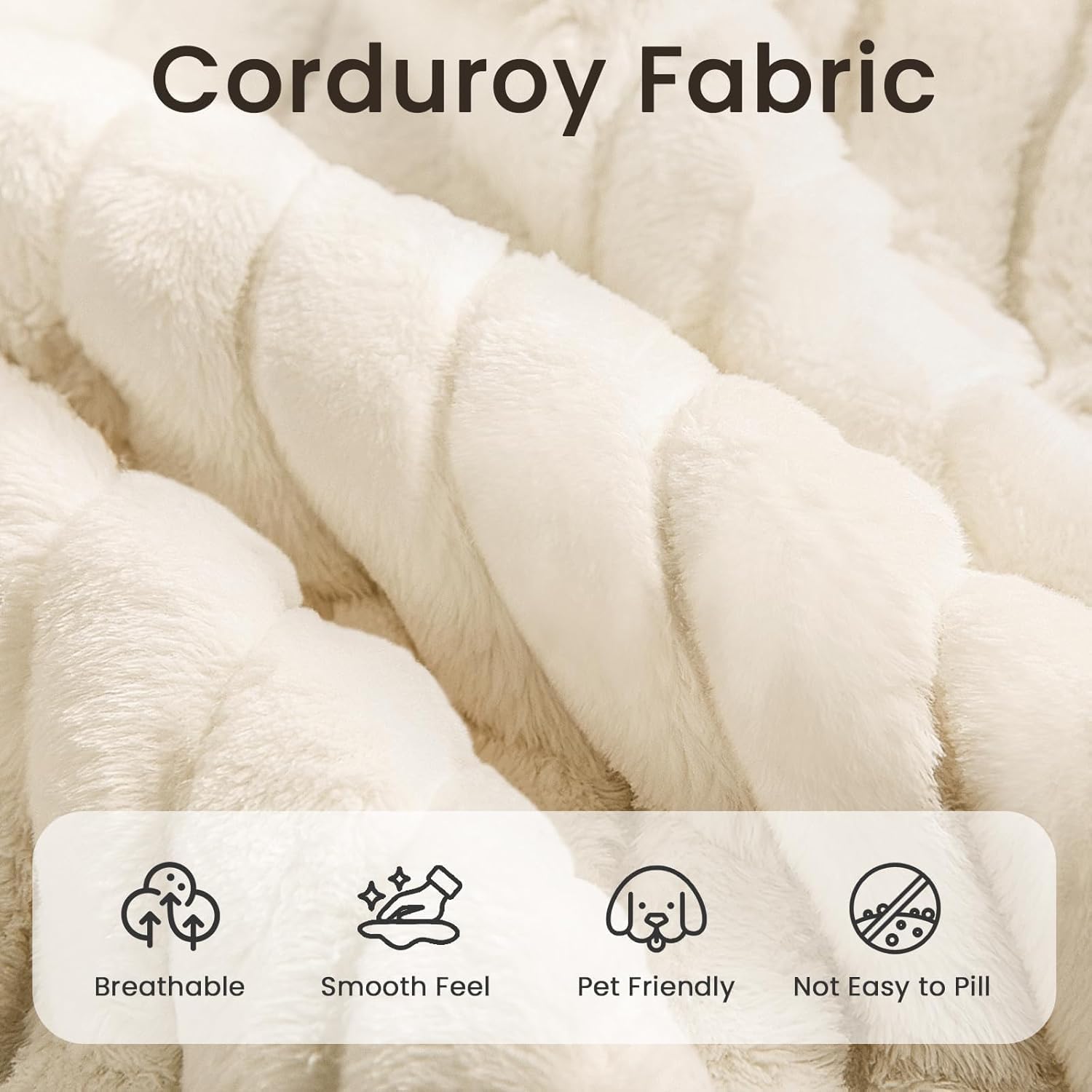110' Cloud Modular Sectional Combination Couch with Ottoman, Deep Seat L-Shaped Sofa with Oversized Lounge, Modern Corduroy Upholstered Memory Foam Sofa for Bedroom, No Assembly (Natural White)