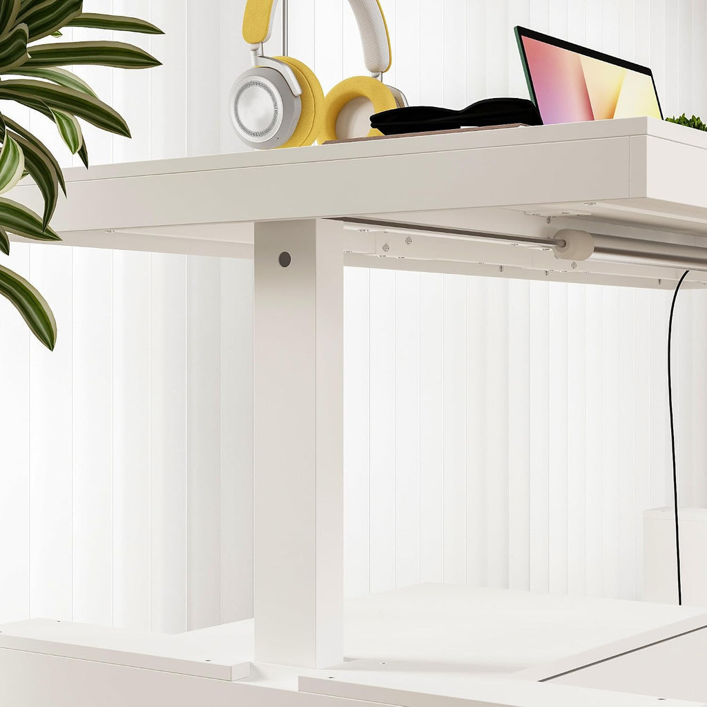 70.9' W Height Adjustable Standing Desk with Drawers & Cabinet, Electric Stand up Desk with Storage, I Shaped Home Office Table Corner Computer Workstation, White (29.5'-44.1' H)