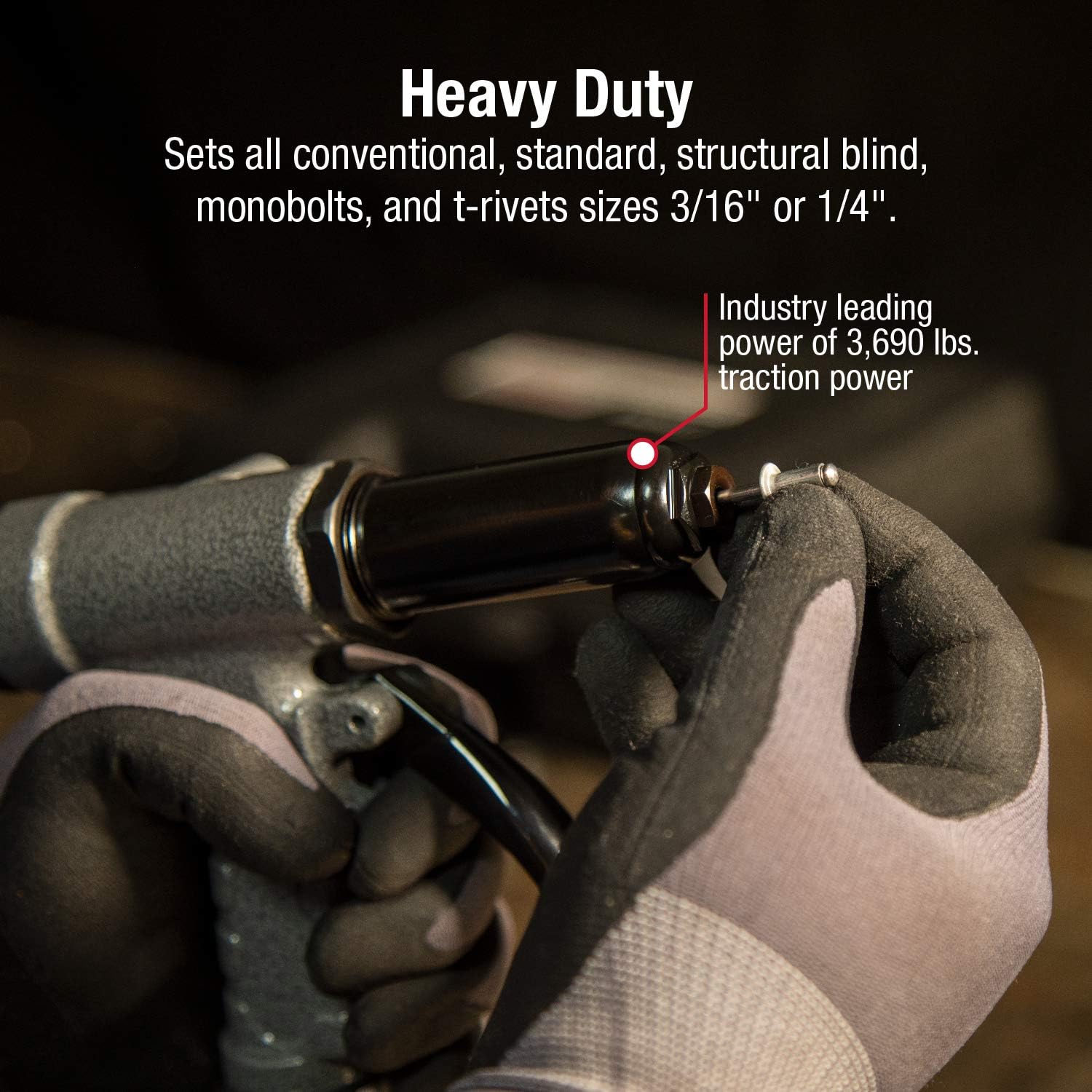 SUNEX TOOLS SX1819T, Heavy Duty Rivet Gun, Sets 3/16' and ¼' Rivets, 3690 lbs Traction Power, Nose Pieces Included, Forged Aluminum Handle, Storage Case