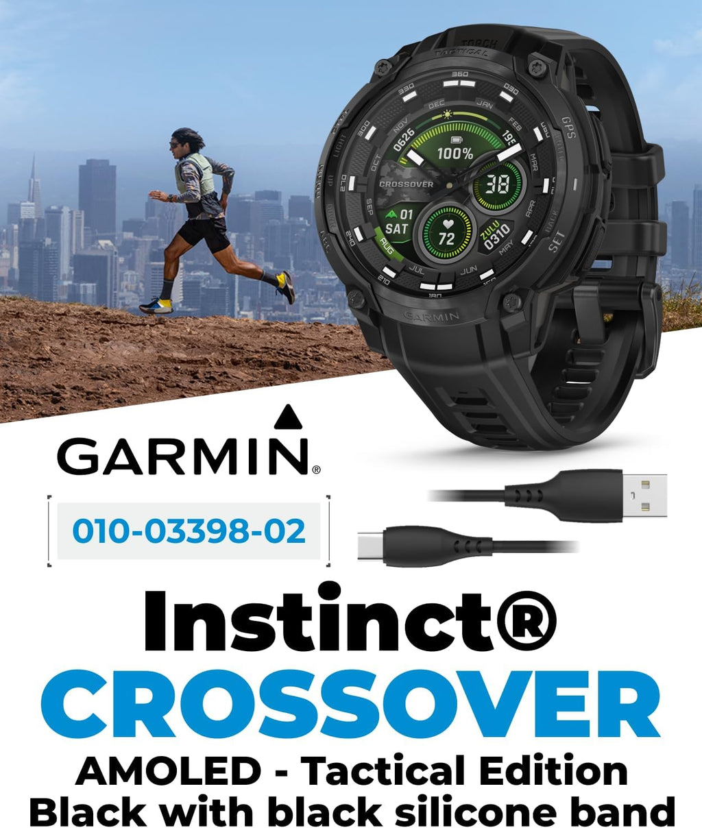 Garmin Instinct Crossover Tactical Edition Rugged Hybrid GPS Smartwatch, 1.2' AMOLED Sapphire, Analog Hands, Jumpmaster Activity, Applied Ballistics Black Earbuds Bundle