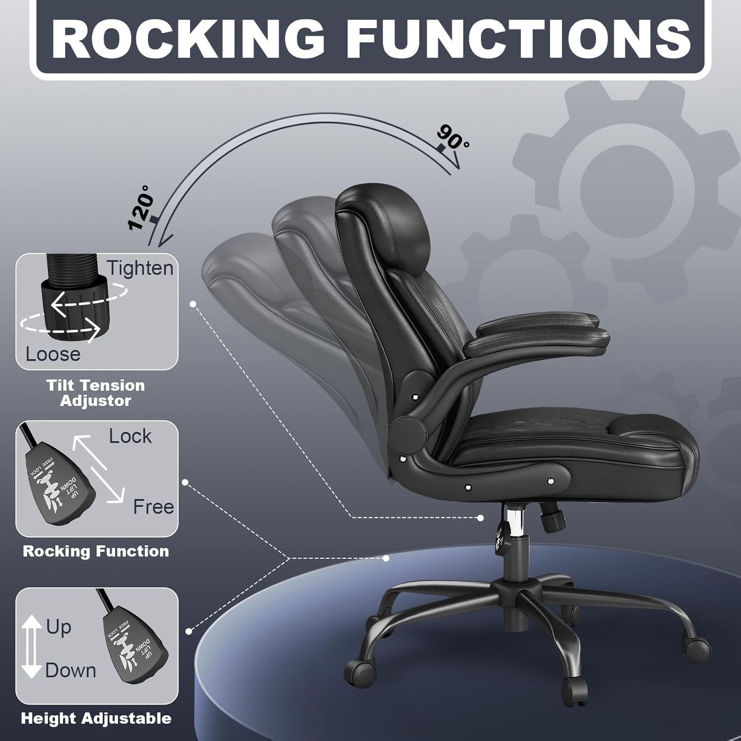 AnyGod Ergonomic Mid-Back Desk Chairs Comfy for Home Office with Flip-up Armrests, Lumbar Support, Adjustable Height and Swivel Rolling Wheels