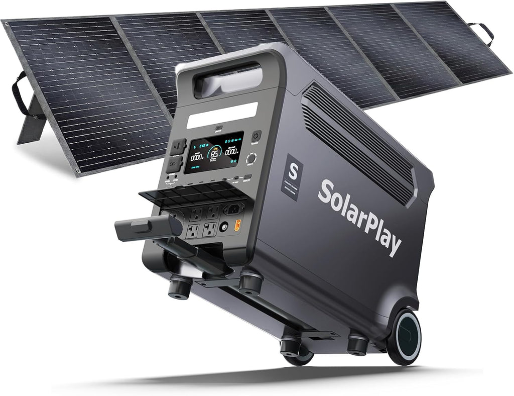 SolarPlay Portable Power Station 3600W (5500W Peak), 3840Wh Solar Generator with 400W Solar Panel, LiFePO4 Battery, 2Hrs Fast Charging, Adjustable, UPS with AC output for Home Camping