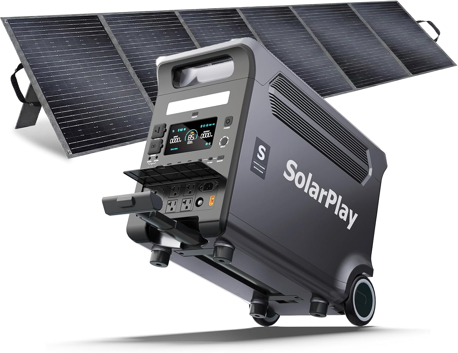 SolarPlay Portable Power Station 3600W (5500W Peak), 3840Wh Solar Generator with 400W Solar Panel, LiFePO4 Battery, 2Hrs Fast Charging, Adjustable, UPS with AC output for Home Camping