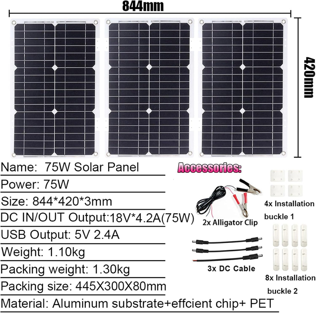 3000W Solar Generator Kit - 12V to 110V/220V Inverter, 75W Folding Solar Panel, 50A Controller, Portable Home Solar Power System for Off-Grid Use (Yellow)