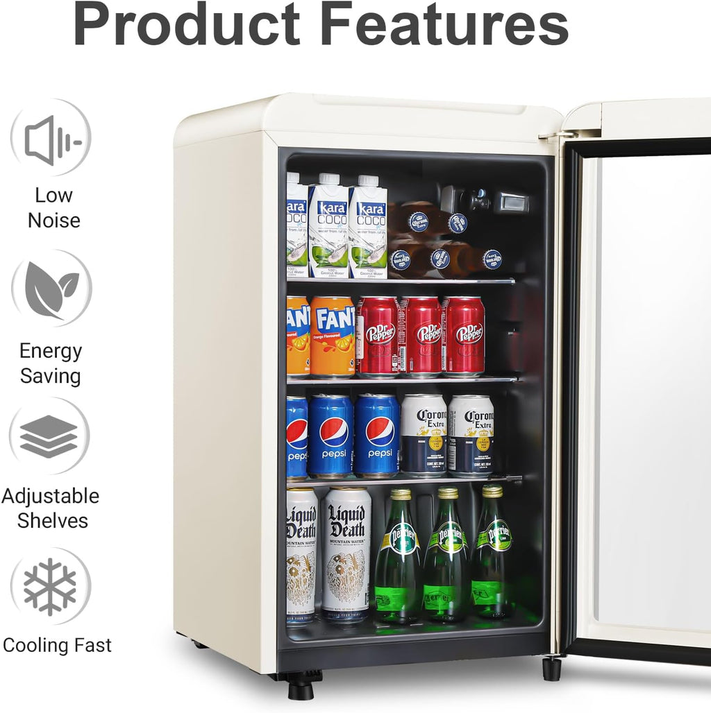 HAILANG Retro Beverage Refrigerator Cooler, 3.2 Cu.ft Mini Fridge with Glass Door for Soda Beer Wine, Beverage Cooler Prefect for Home, Bar