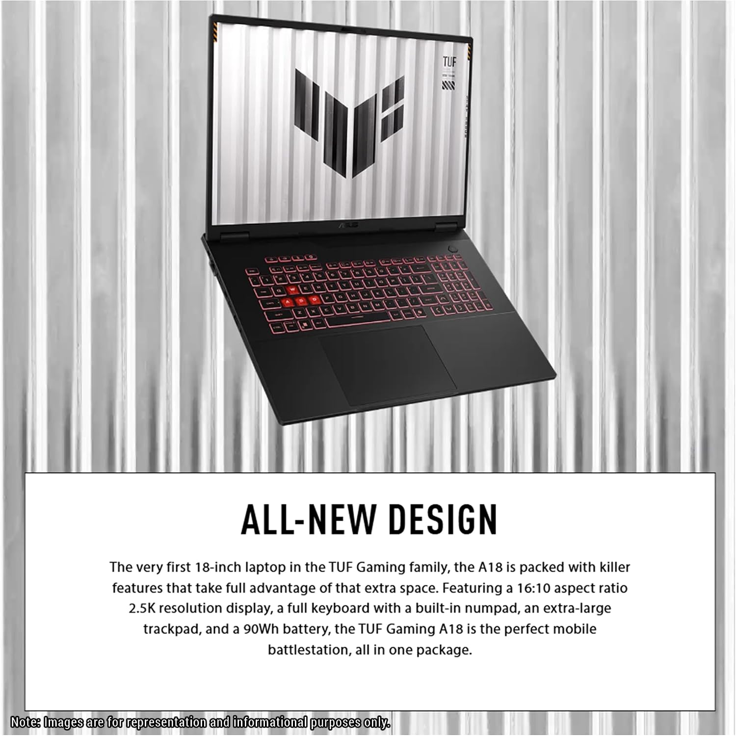 ASUS TUF A18 Gaming Laptop, AMD Ryzen 7-260, 16 GB DDR5 RAM, 1 TB PCle SSD, 18' 2.5K (2560x1600) 240Hz Display, Nvidia G-Force RTX 5070, RGB Backlit Chiclet Keyboard, W11 Home, Jaeger Gray