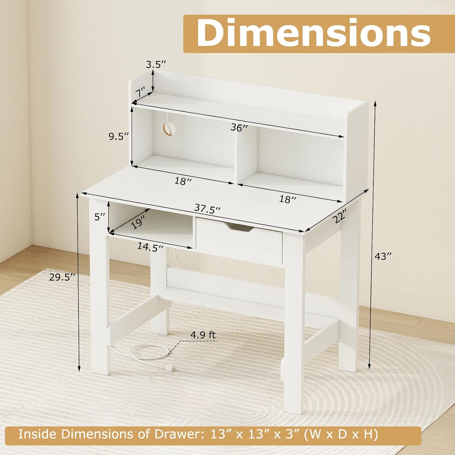 Tangkula White Desk with Hutch & Drawer, Modern Computer Desk with Charging Station USB & Type C Port, Cable Hole, Home Office Desk with Storage Shelves for Study Room Bedroom