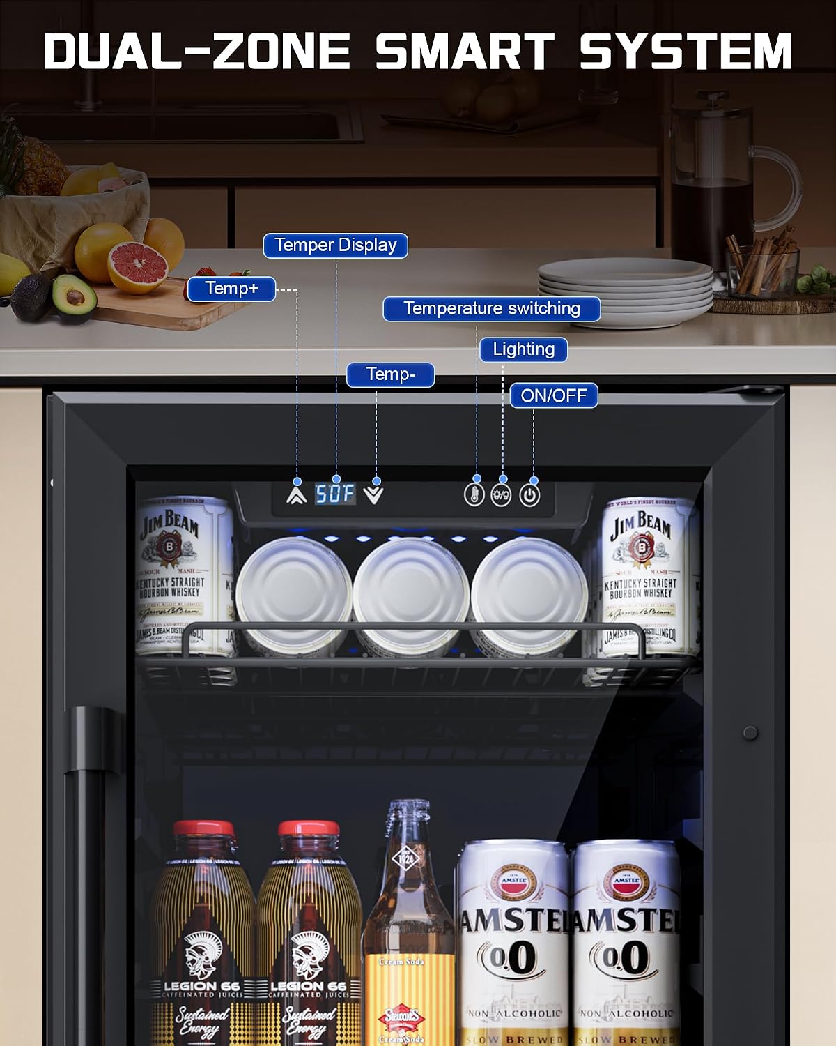 18 inch Glass Door Beverage Refrigerator – 160 Can Mini Fridge for Wine, Beer, Soda, Ideal for Home, Office, or Bar, Under Counter Built-In Design (Metal Black,)